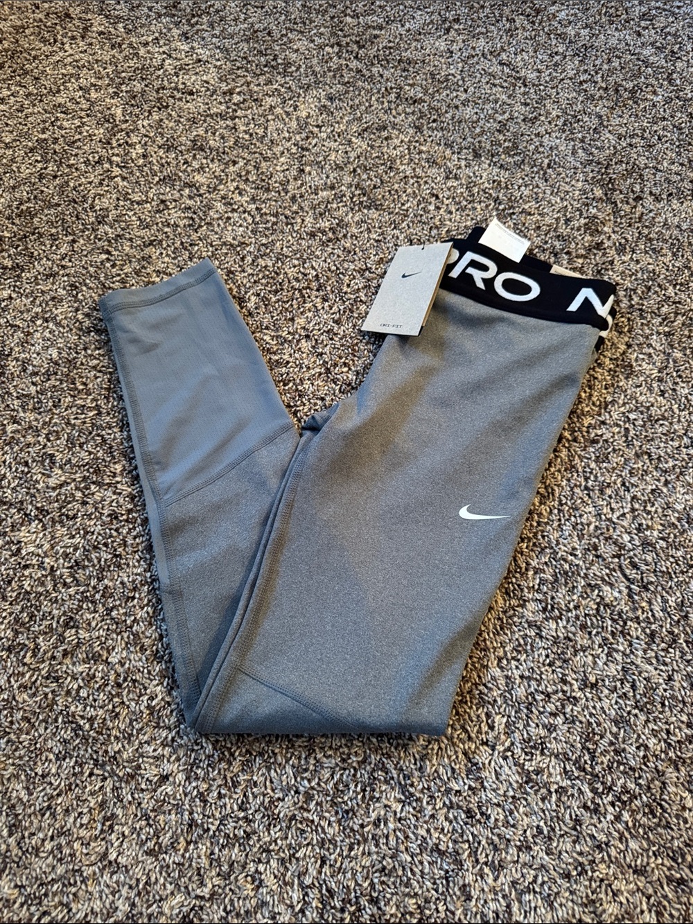 Nike Pro Kids Grey Leggings with Elastic Logo Waistband